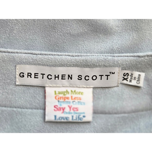 Gretchen Scott Split Neck Tunic Top Faux Suede X-Small Light Blue Side Slits - Picture 5 of 6